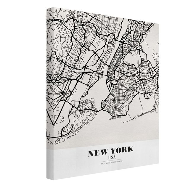 Leinwandbild - Stadtplan New York - Klassik - Hochformat 4:3