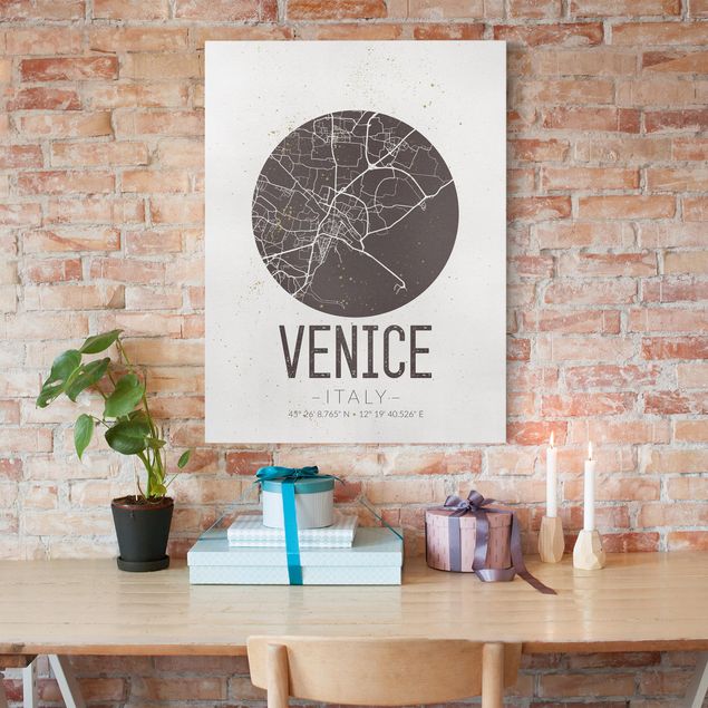 Leinwandbild Weltkarte Stadtplan Venice - Retro