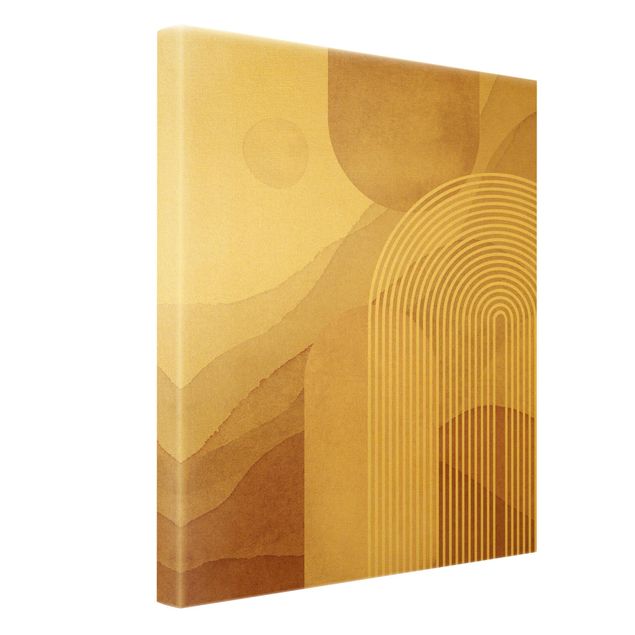 Leinwandbild Gold - Geometrische Formen - Regenbogenlandschaft - Hochformat 4:3