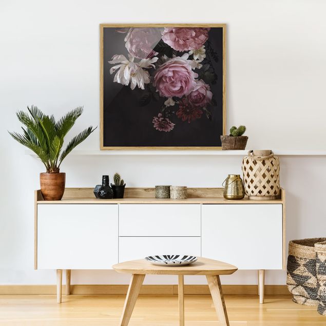 Moderne Bilder mit Rahmen Rosa Blumen auf Schwarz