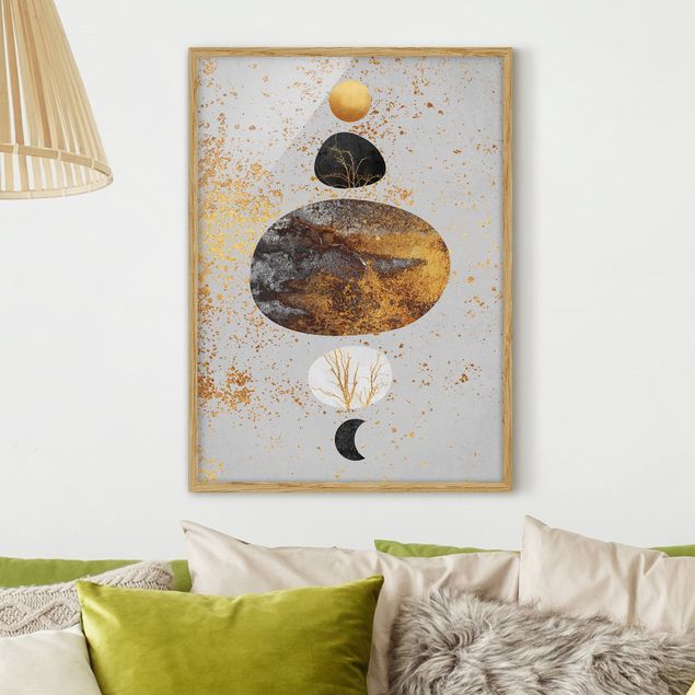 Moderne Bilder mit Rahmen Sonne und Mond in Goldglanz