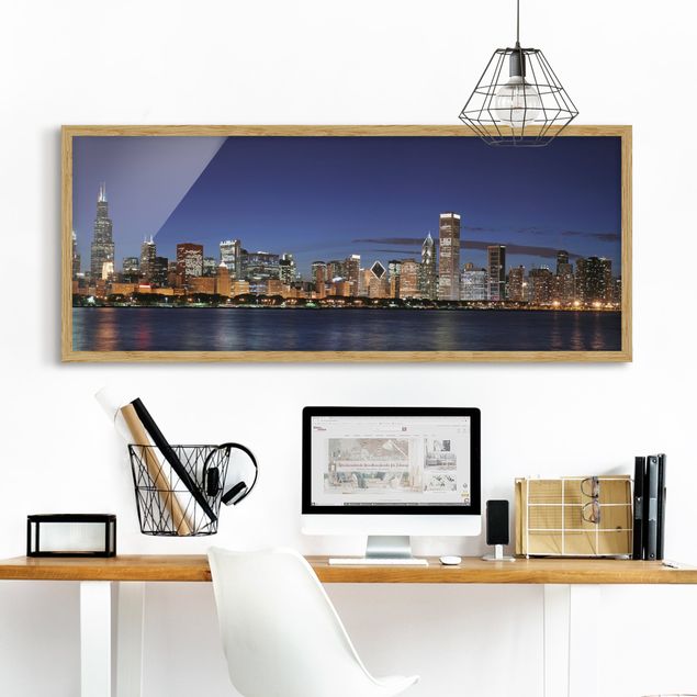 Moderne Bilder mit Rahmen Chicago Skyline bei Nacht