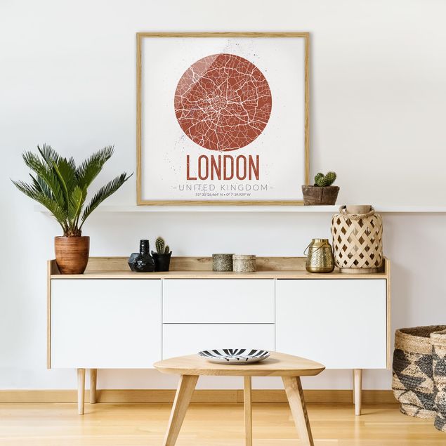 Skylines Bilder mit Rahmen Stadtplan London - Retro
