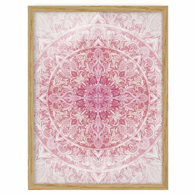 gerahmte Bilder Mandala Aquarell Sonne Ornament rosa