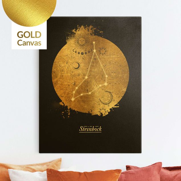 Leinwandbild Gold - Sternzeichen Steinbock Grau Gold - Hochformat 3:4
