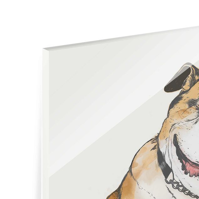 Glasbild - Illustration Hund Bulldogge Malerei - Hochformat 4:3