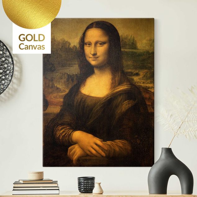 Leinwandbild Gold - Leonardo da Vinci - Mona Lisa - Hochformat 3:4