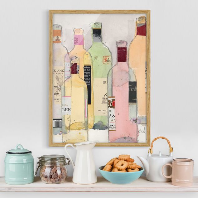Moderne Bilder mit Rahmen Weinflaschen in Wasserfarbe I