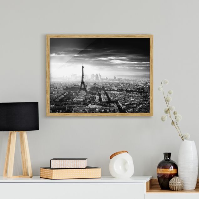 Moderne Bilder mit Rahmen Der Eiffelturm von Oben schwarz-weiß