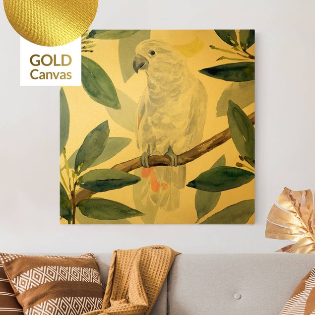 Leinwandbild Gold - Tropischer Kakadu I - Quadrat 1:1