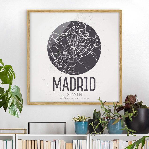 Moderne Bilder mit Rahmen Stadtplan Madrid - Retro