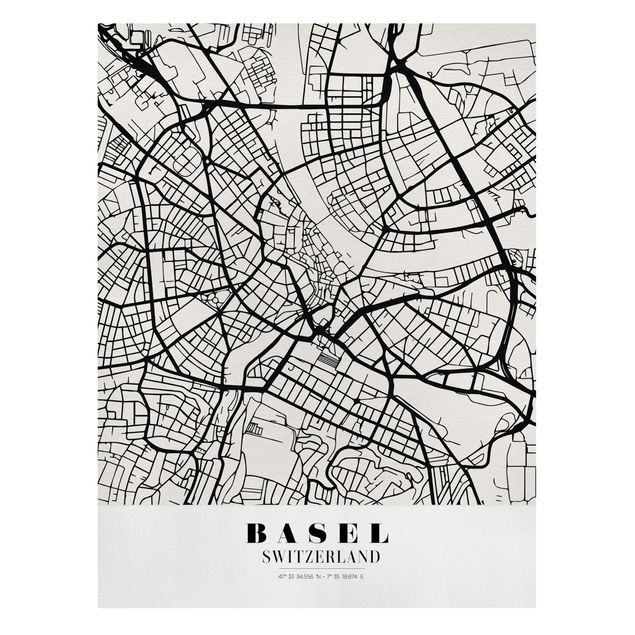 Leinwandbild - Stadtplan Basel - Klassik - Hochformat 4:3