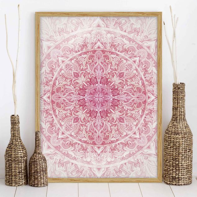 Moderne Bilder mit Rahmen Mandala Aquarell Sonne Ornament rosa