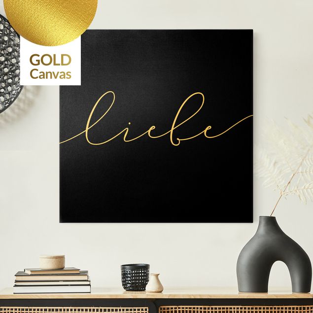 Leinwandbild Gold - Liebe Kalligraphie Schwarz - Quadrat 1:1