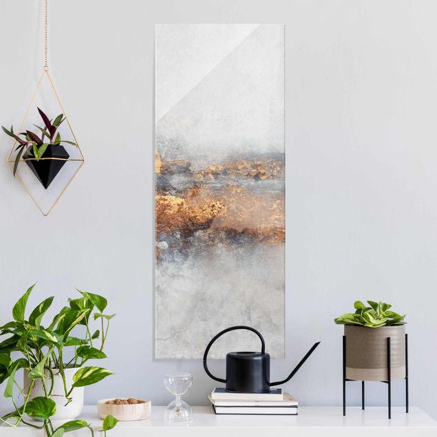 Glasbild - Elisabeth Fredriksson - Gold-Grauer Nebel - Panel