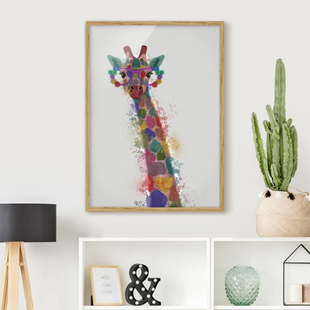 Moderne Bilder mit Rahmen Regenbogen Splash Giraffe