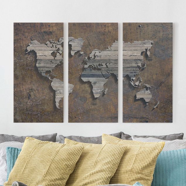 Weltkarte Leinwandbild Holz Rost Weltkarte