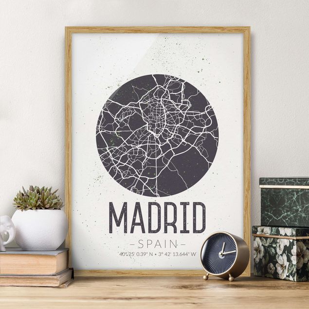 Moderne Bilder mit Rahmen Stadtplan Madrid - Retro
