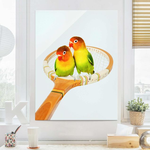 XXL Glasbilder Tennis mit Vögeln