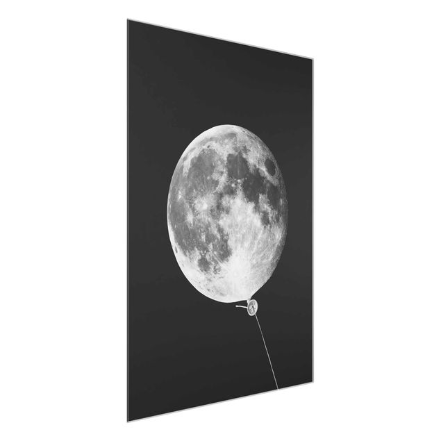 Glasbild - Jonas Loose - Luftballon mit Mond - Hochformat 4:3