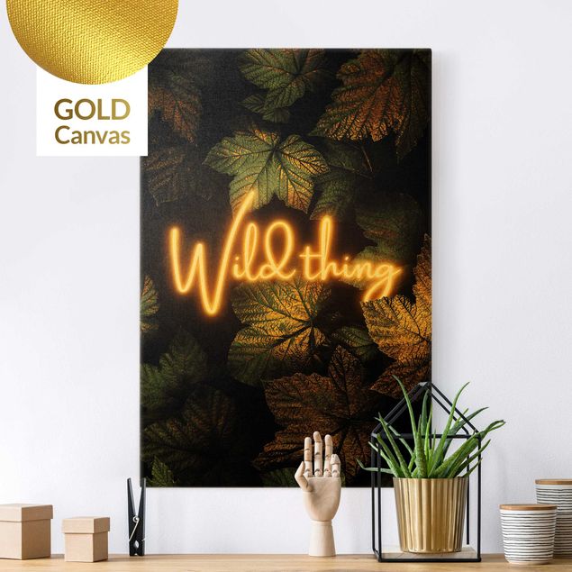 Leinwandbild Gold - Wild Thing goldene Blätter - Hochformat 2:3