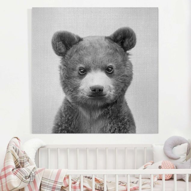 schwarz-weiß Bilder auf Leinwand Baby Bär Bruno Schwarz Weiß