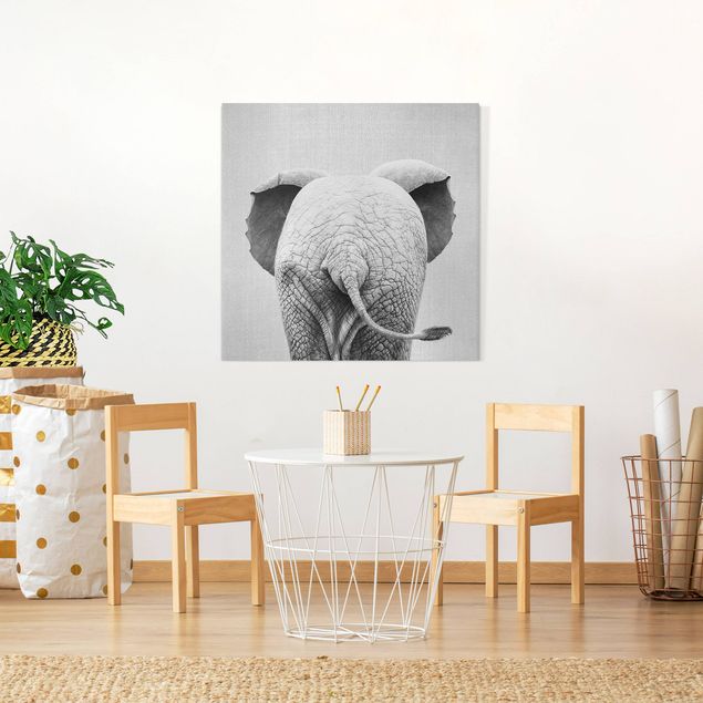 Leinwandbilder schwarz-weiß Baby Elefant von hinten Schwarz Weiß