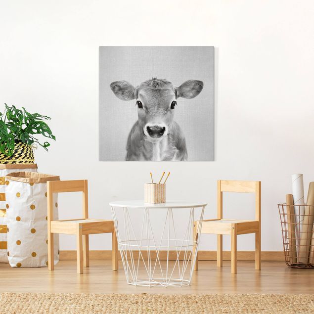 Tierbilder Leinwand Baby Kuh Kira Schwarz Weiß