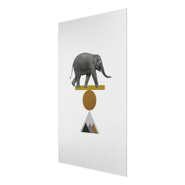 Glasbild - Balancekunst Elefant - Hochformat