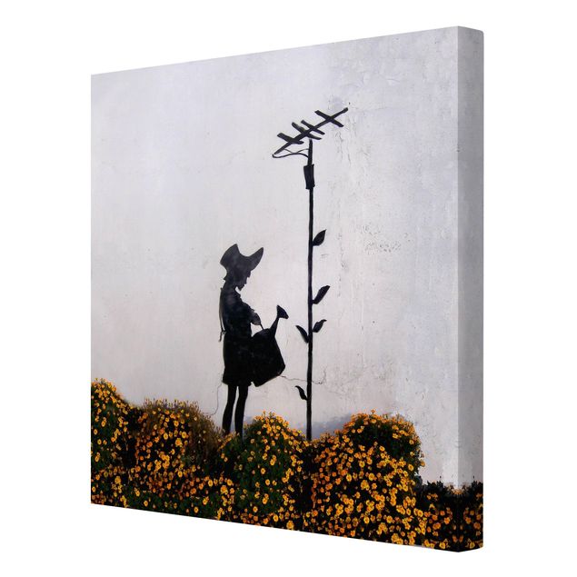 Leinwandbild - Banksy - Mädchen mit Gießkanne - Quadrat - 1:1