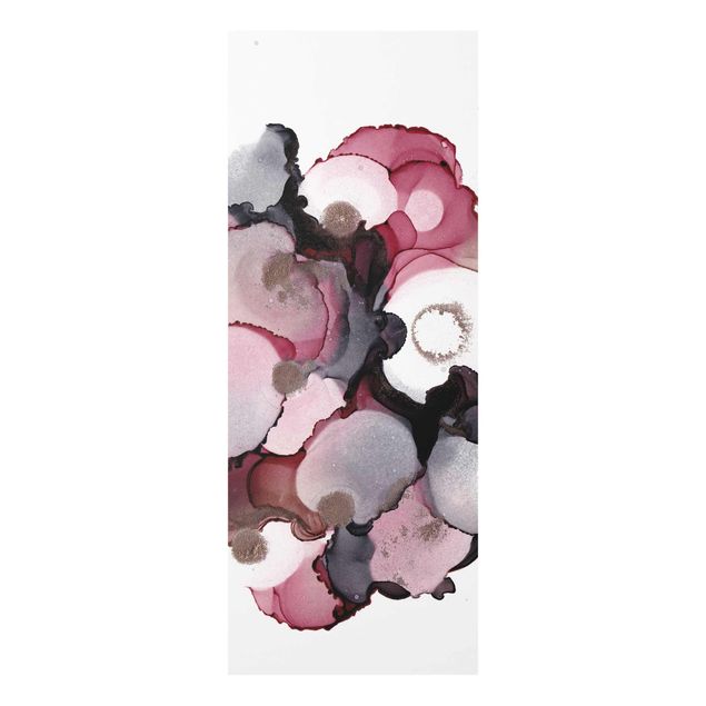 Glasbild - Pink-Beige Tropfen mit Roségold - Panel