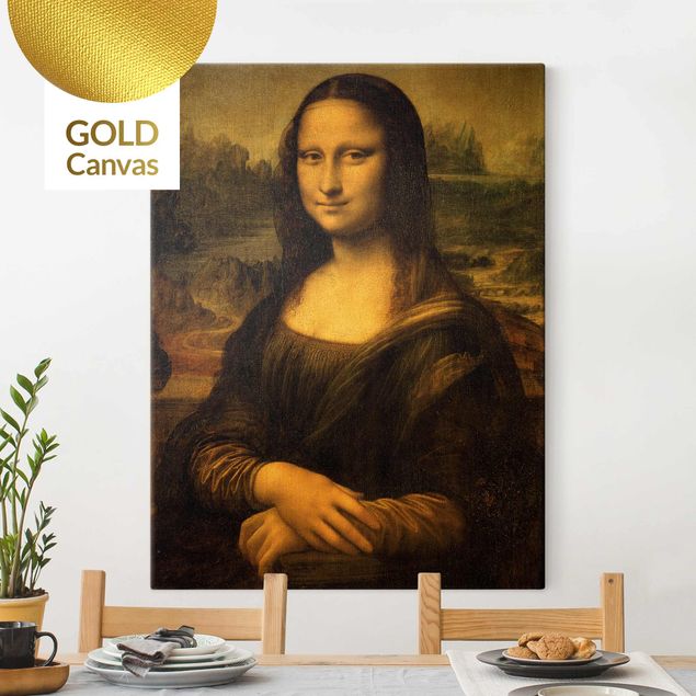 Leinwandbild Gold - Leonardo da Vinci - Mona Lisa - Hochformat 3:4