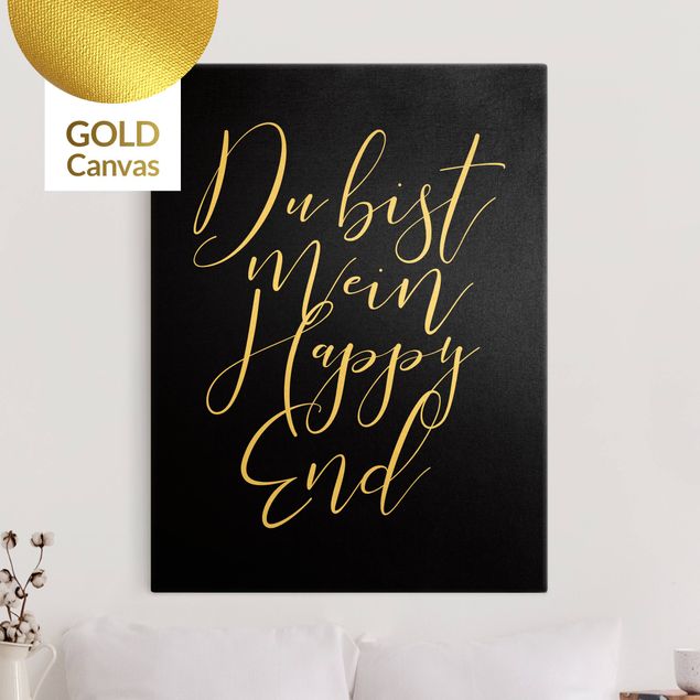 Leinwandbild Gold - Du bist mein Happy End Schwarz - Hochformat 3:4