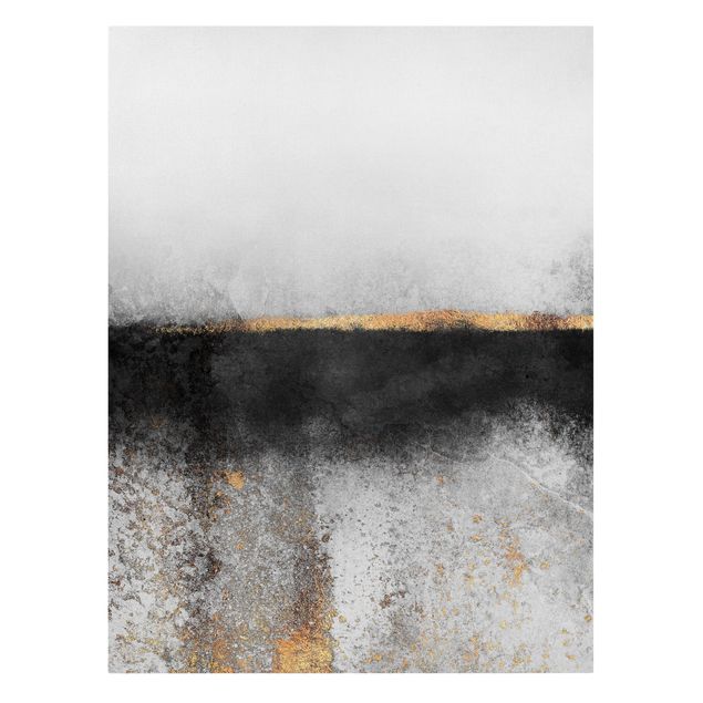 Leinwandbild - Abstrakter Goldener Horizont Schwarz Weiß - Hochformat 4:3