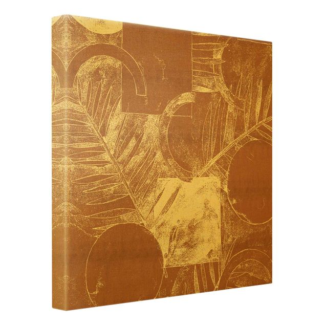 Leinwandbild Gold - Formen und Blätter Kupfer II - Quadrat 1:1