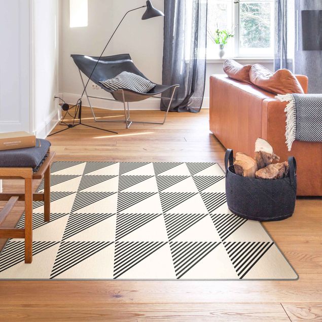 Teppich - Beige Dreiecke und Streifen auf Schwarz