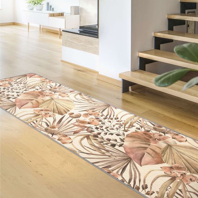 Moderner Teppich Beige Palmenblätter