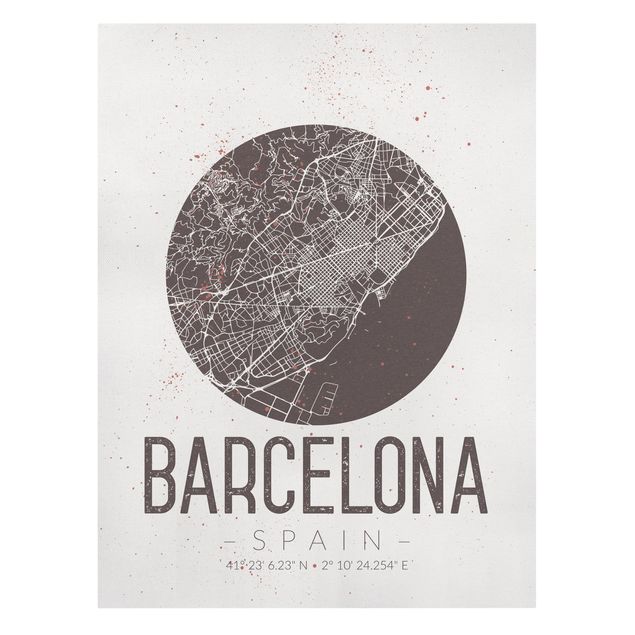Leinwandbild - Stadtplan Barcelona - Retro - Hochformat 4:3