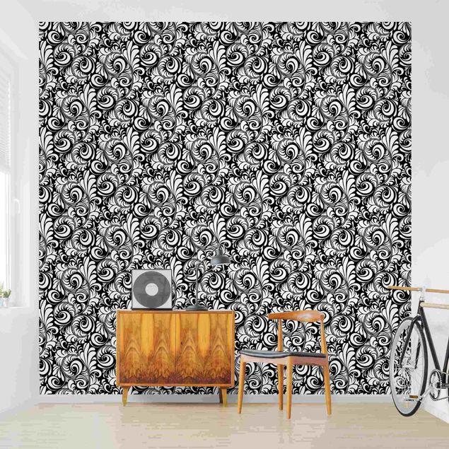 Design Tapeten Black and White Leaves Pattern