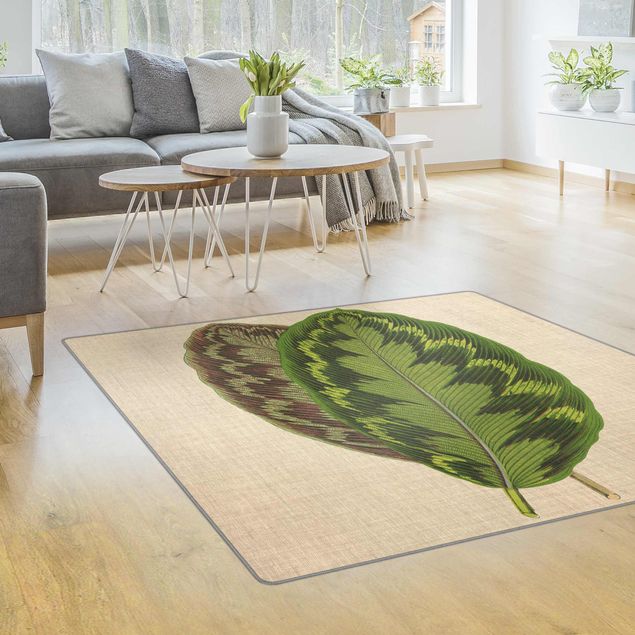Teppich modern Blätter auf Leinen II
