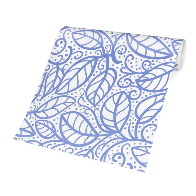 Pattern Design Blattmuster Boho mit Punkten in Blauviolett