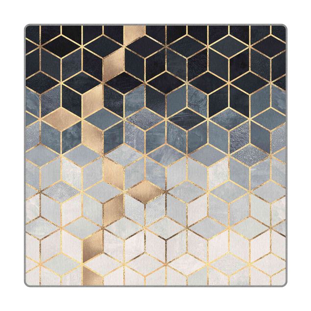 Teppich - Blau Weiß goldene Geometrie
