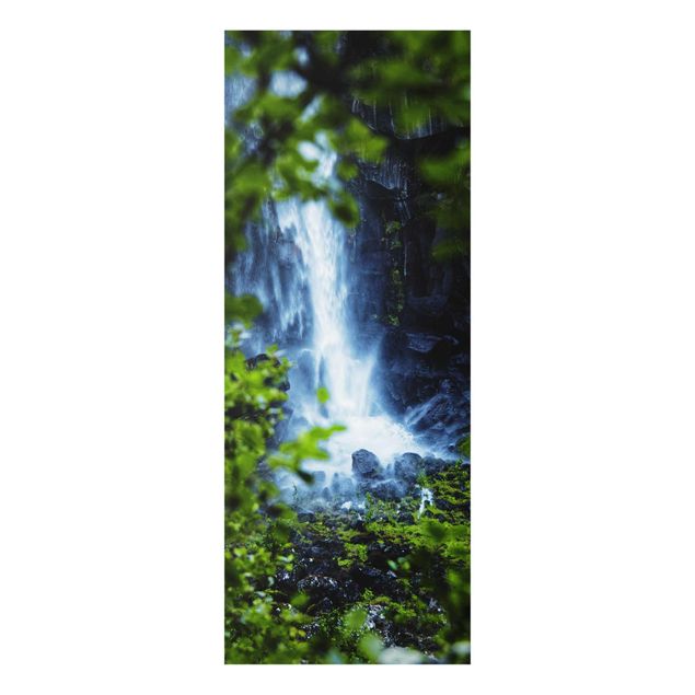 Glasbild - Blick zum Wasserfall - Hochformat
