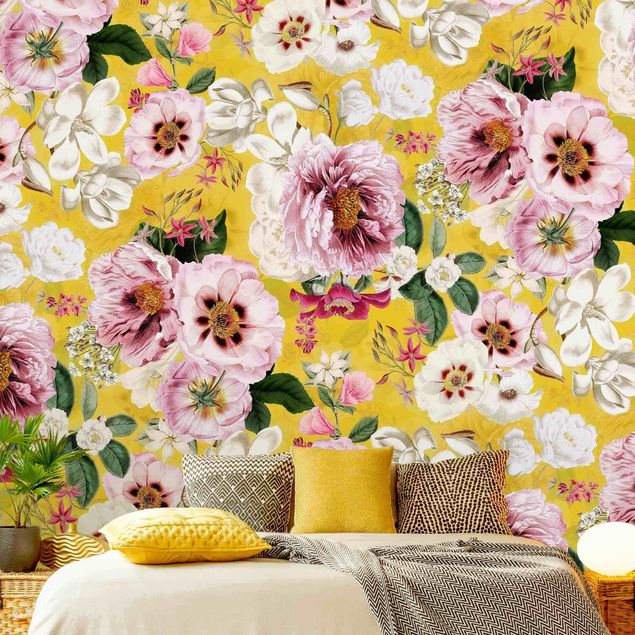 Design Tapeten Blüten auf Gelb