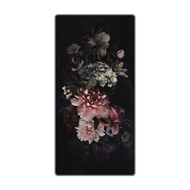Teppich - Blumen mit Nebel auf Schwarz