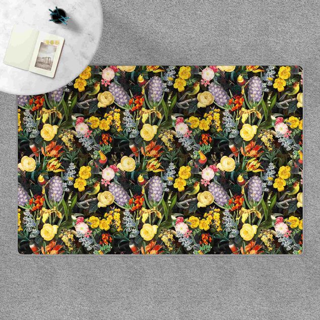 bunter Teppich Blumen mit Tropischen Vögeln Bunt