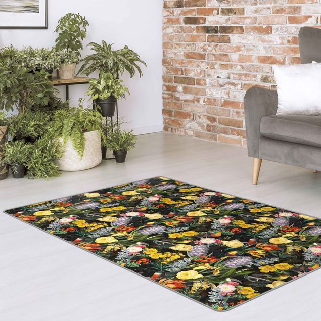 Teppich modern Blumen mit Tropischen Vögeln Bunt