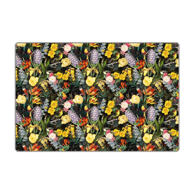 Teppich - Blumen mit Tropischen Vögeln Bunt