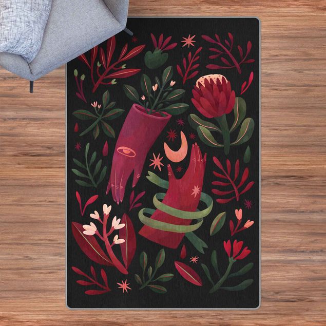 Teppich schwarz Blumen um Mitternacht Illustration