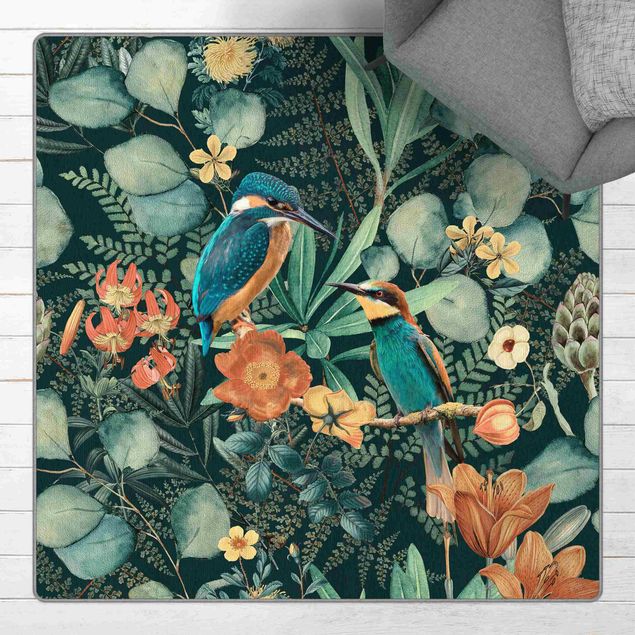 Teppich Blumen Blumenparadies Eisvogel und Kolibri